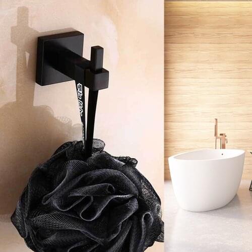 Bathroom Hardware Clothes Hat Towel Hanger Single Robe Hook Black Painted Wall Mounted Stainless Steel