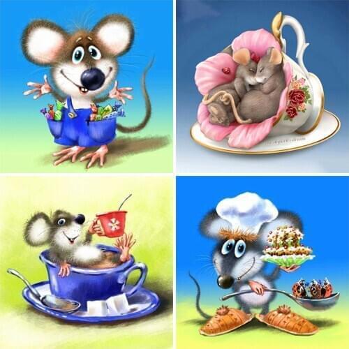 HUACAN 5D Diamond Painting Mouse DIY Diamond Art Embroidery Animal Handmade Mosaic Home Decoration Gift