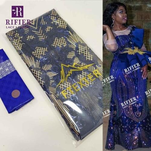 Royal Blue Net Mesh Lace Fashionable Korea Sequined Net Tulle Laces Fabric Modern Wedding Dresses Bazin Riche Lace Fabric