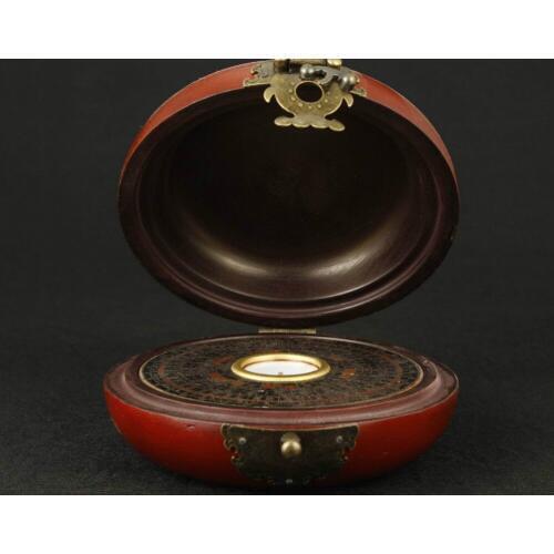 Leather can collect old hand painted dragon phoenix compass, feng shui box wooden handicraft home decorations