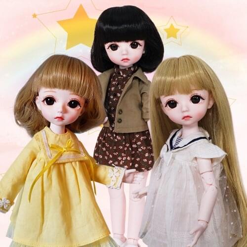 DBS Little Angel 1/6 BJD 28 cm doll mechanical joint body with makeup including scalp wig clothes and shoes for girls SD
