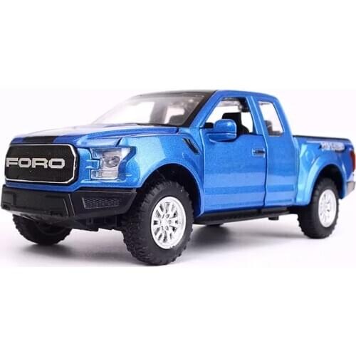 1: 32 Ford Raptor F150 pickup truck model car sound and light return vehicle cross country childrens toys birthday blue car