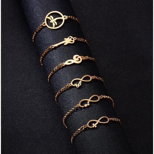 Fashion Stainless Steel Dragonfly Infinite 8 Bracelets Double Heart Snowflake Women Charm Adjustable Gold Bracelets Kids Gift