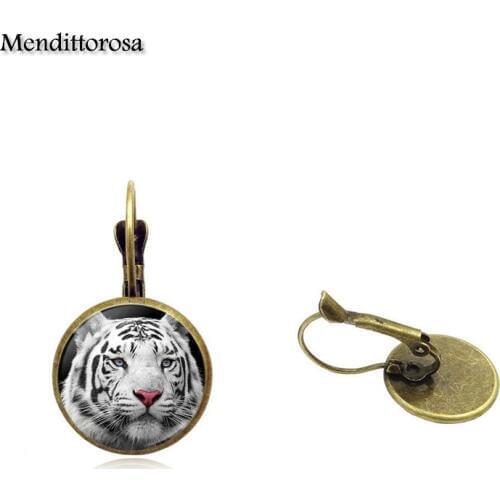 Mendittorosa Tiger Fashion Glass Stone Surface Bronze/Silver/Golden Clip Ear Hook Drop Earrings Women Statement Jewelry
