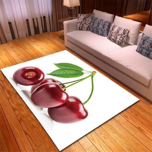 Fashion Parlor 3D Area Rug Fruit Cherry Dining Room Mat Children Bedside Rug Soft Flannel Rug and Carpet for Home Living Room