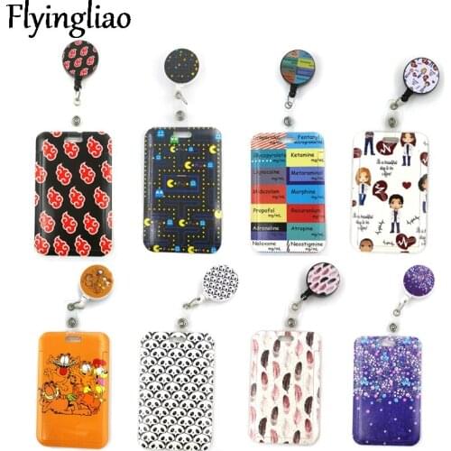 Cartoon Retractable Badge Reel Lanyard Nurse ID Business Credit Card Work Card Badge Holder Office Student Clips Card Cover Bag