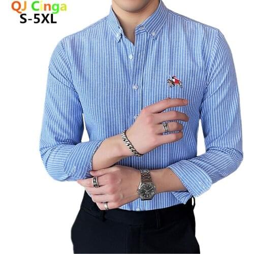 Blue Single Breasted Button-collar Stripe Shirt Men Long Sleeve Fashion Fit Men Cotton Shirts Red Grey Large Camisa/Chemise 5xl