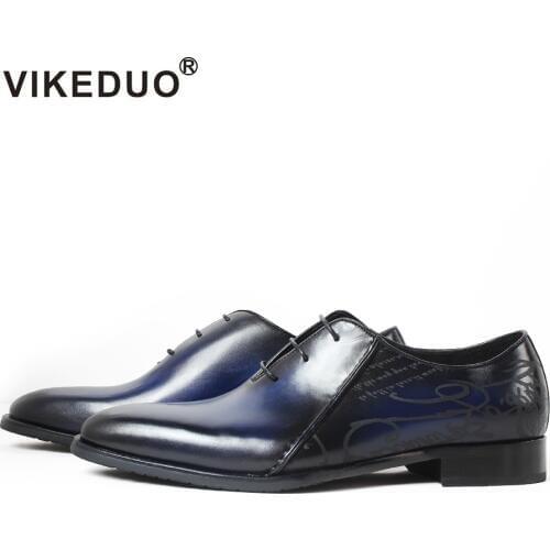 Vikeduo Mens Oxford Formal Shoes Laser Wedding Office Male Dress Shoe Genuine Cow Leather Zapatos Hombre Handmade Sapato 2019