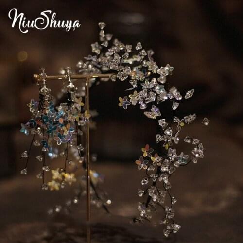 NiuShuya Handmade Black Crystal Beads Hair Vine Wedding Headband Tiara Triangle Crystal Headpiece Wedding Hair ornaments Tiara
