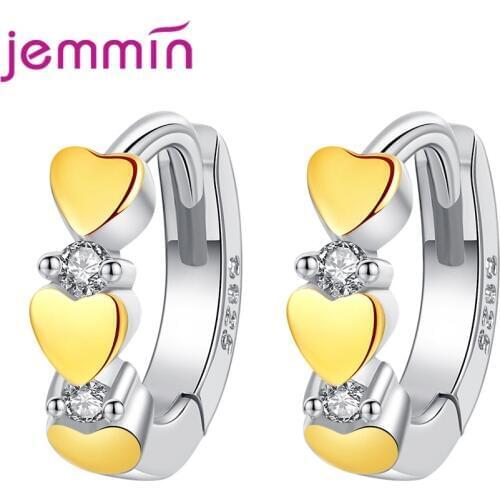 New Arrival Cute 3 Gold Heart CZ 925 Sterling Silver Small Lovely Huggies Hoop Earrings For Student Girls Children Jewellery