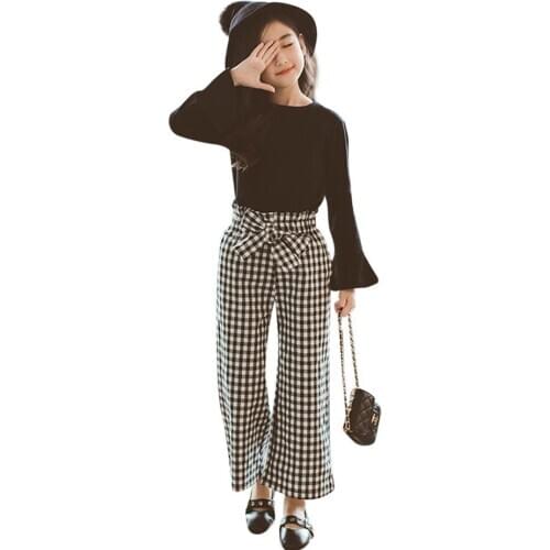 Girls Clothes 2019 Clothing For Girls 12 Years Kids Clothes Girls 8 to 12 Years Teen Clothes Solid Shirt + Striped Pants 2 Pcs