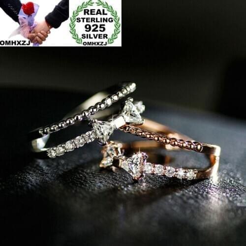 OMHXZJ Wholesale European Fashion Woman Girl Party Wedding Gift Rose Gold Bowknot AAA Zircon 925 Sterling Silver Ring RR225
