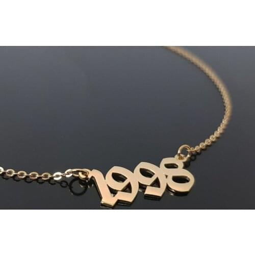 Stainless Steel Birth Date Year Number Necklace Women Men Vintage Jewelry Old English Number Pendants Wedding Gift BFF