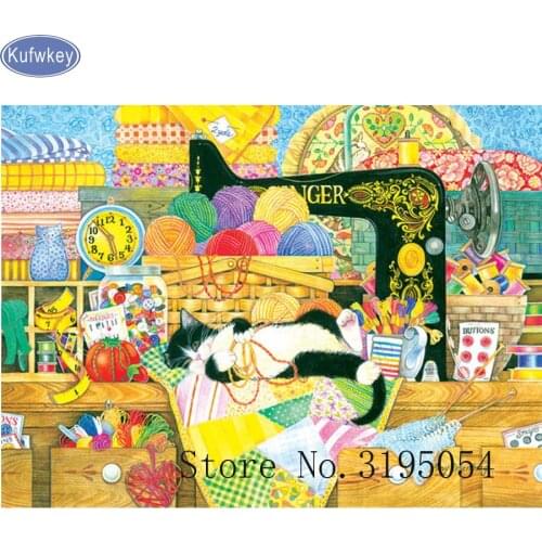 Full Square 5D DIY Diamond embroidery Sewing Machine Cat Diamond Painting Cross Stitch Rhinestone Mosaic home decor 3d images