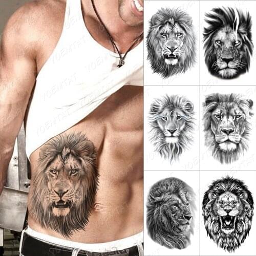 Realistic Lightning Lion Temporary Tattoo Sticker For Men Women Wolf Tiger Waterproof Fake Henna Wild Animal Body Art Tatoo