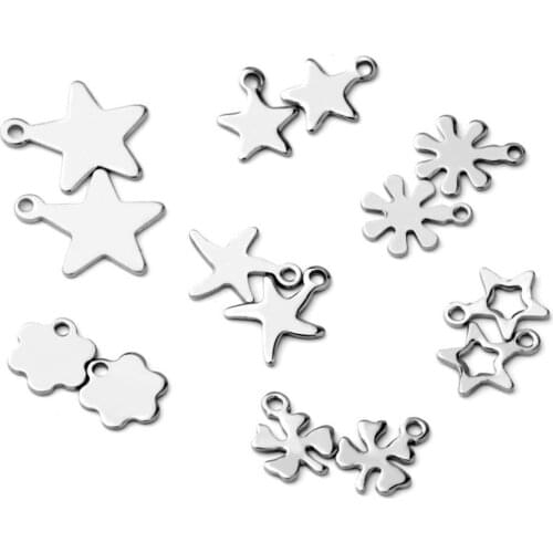 REGELIN 100pcs/lot Stainless Steel Flower Star Leaf Shape Charms Small Pendant End beads DIY Jewelry Findings Accessories