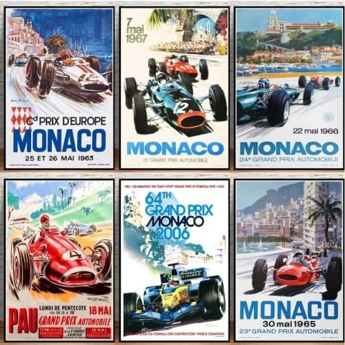 Retro Monaco 64th Super Motor Car Hot Champion World Grand Prix Poster and Prints Canvas Painting Wall Art Picture Living Room