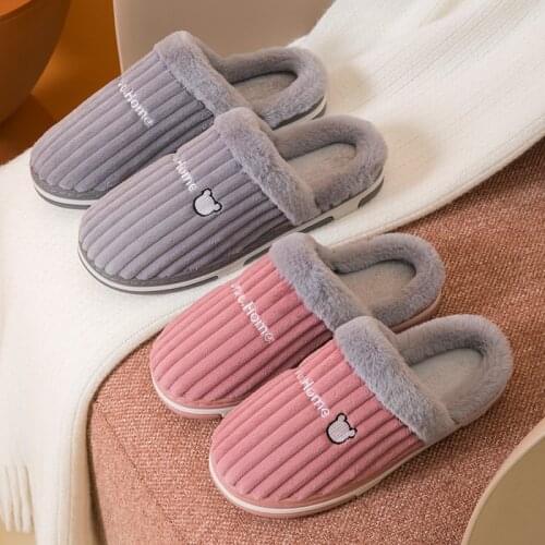 Slides for Women Men Home Warm Cotton Furry Slippers Corduroy Indoor Soft Winter Shoes 2021 New Ladies House Slippers