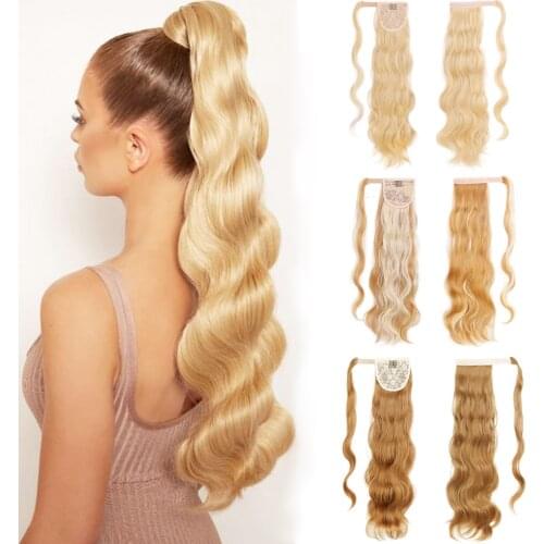 Synthetic Long Hollywood Wave Ponytail Extension Wrap Around Clip in Ponytail For Women Black Blonde Chemical fiber hair