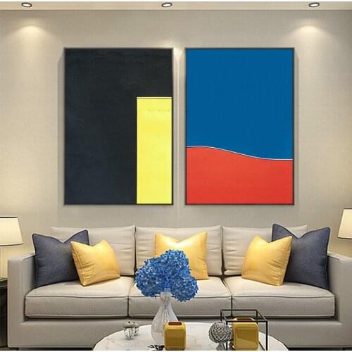Modern Multicolored Blue Orange Abstract Geometric Wall Art Canvas Painting Picture Poster and Print For Living Room Home Decor