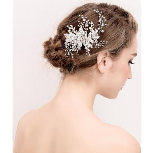 SLBRIDAL Wired Crystal Rhinestone Freshwater Pearls Wedding Hair Clip Barrettes Bridal Headpiece Hair accessories Women Jewelry