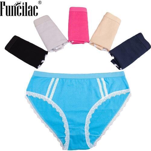 FUNCILAC Panties Sexy Womens Underwear Women Cotton Lace Briefs Lingerie Low Waist Fashion Breathable Plus Size 5pcs/Lot
