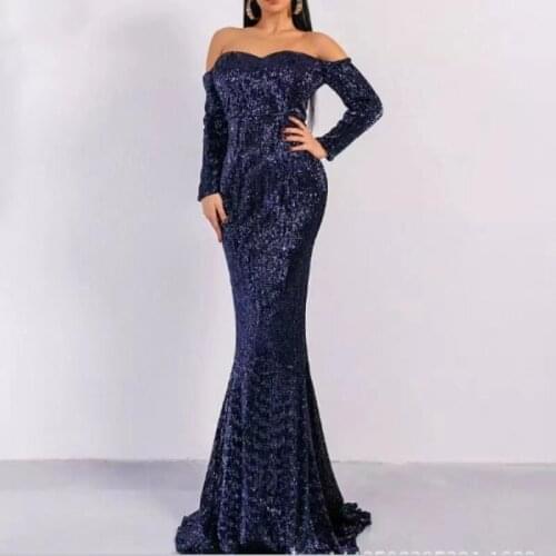 Long Sleeves Sequins Floor-Length Trumpet Evening Dress