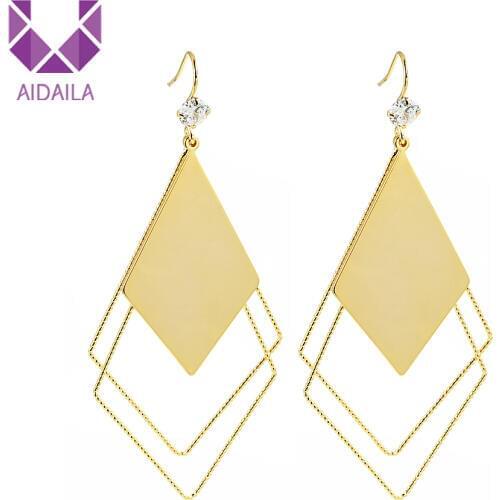 Dangle drop earrings rhombus shape copper brass metal statement korean style 2019 new fashion brand design