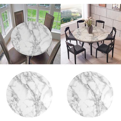 2-Pack Table Cloth Large Round Elastic Edge Fitted Vinyl Waterproof Table Cover - 47 Inches Diameter - Black Marble Pattern