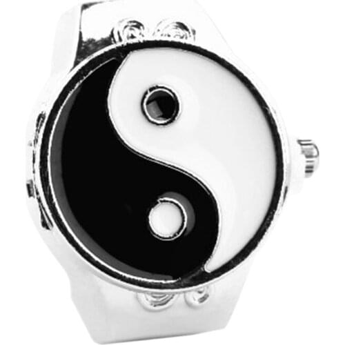 Women Dial Quartz Analog Finger Ring Watch Elastic Gift Fashion Creative Steel L93F