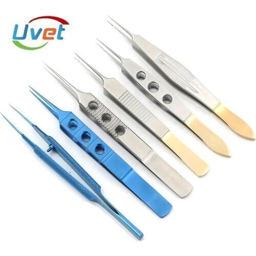 Ophthalmic micro instruments tweezers nano-invisible ophthalmic surgery tweezers take fat tweezers straight tooth 10.2cm 10pcs