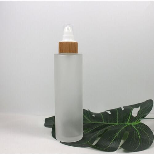 150ml high-capacity glass lotion pump ,spray pump bottle with Bamboo cover