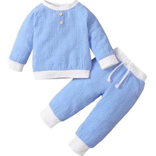 18M-5Y Toddler 2 Pieces Clothes Set Dot Print Long Sleeve Pullover + Tie Up Trousers Autumn Casual Outfits for Kids Boys Girls