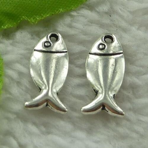 260 pieces antique silver fish charms 18x8mm #3522
