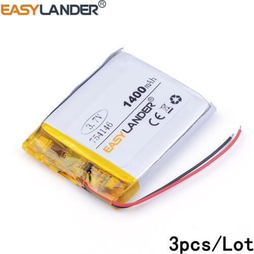 3pcs /Lot 1400mAH 754146 3.7v lithium Li ion polymer rechargeable battery for dvr GPS mp3 mp4 cell phone speaker Vedio Game