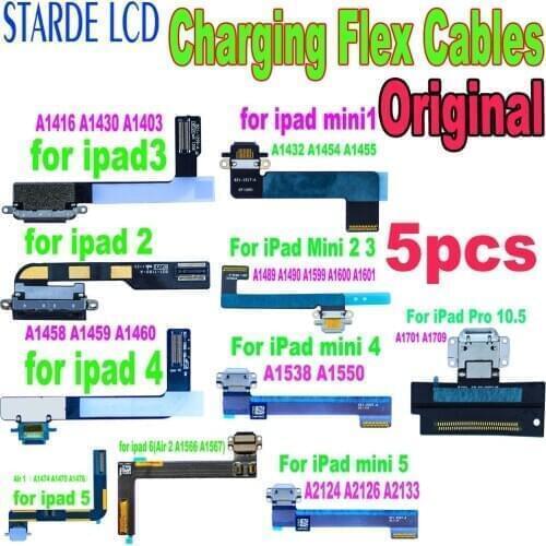 5pcs Charging Port Flex Cables For ipad 2 3 4 5 6 mini air USB Charger Connector Rear Plug Socket Dock Charging Flex Cable Part