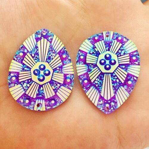 6PCS/lot 30*40mm Resin Drop Rhinestones Crystal Stones and Strass DIY 2 holes Buttons Crafts -B732