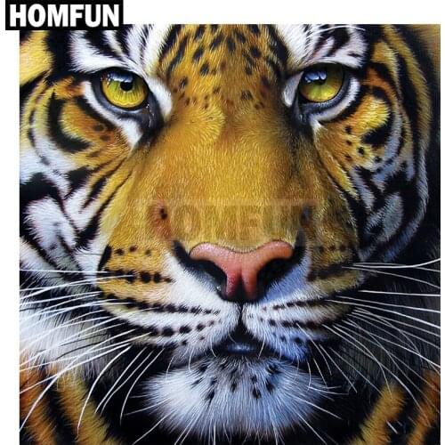 HOMFUN Full Square/Round Drill 5D DIY Diamond Painting "Animal Tiger" 3D Embroidery Cross Stitch 5D Home Decor A00386
