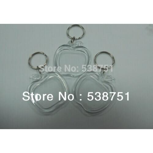 FREE Shipping By FEDEX 500pcs/lot Wholesale Cheap Promotion Blank Apple Shape Acrylic Keychain Blank Plastic Photo Keyring