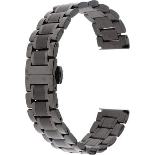 Polished Stainless Steel Solid Link Watch Band Strap Bracelet Butterfly Clasp