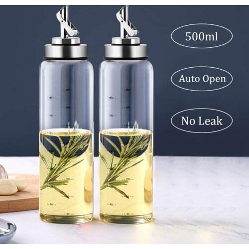 Oil Dispenser Bottle,Automatic Opening and Closing Oil Pot, Glass Cooking Cruet for Kitchen Sauce/ Oil,500Ml+300Ml