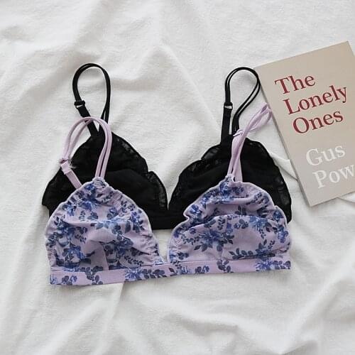 Romantic triangle cup underwear small ruffled sweet sexy ultra-thin bra without steel ring comfortable single buckle lingerie