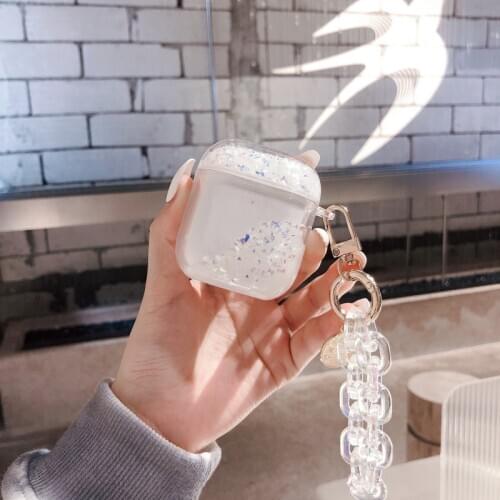 For Airpods 12 Bracelets Lanyard Chain Strap Liquid Quicksand Case for Apple Airpods pro Wireless Earphone Cover Chaging Box