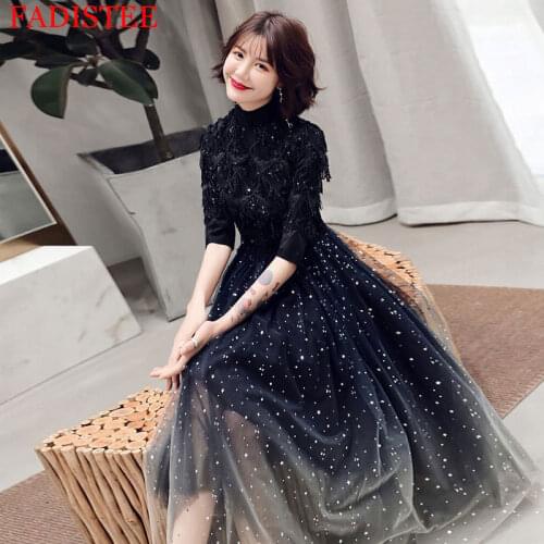 Black Lace High Collar Evening Dresses вечерние платья Suknie Wieczorowe Robe De Soirée Half Sleeves