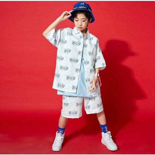 Hip Hop Dance Clothes Kids Boys White Shirts Shorts Printed Loose Short Sleeves Summer Jazz Dance Costume Rave Clothing BL6351