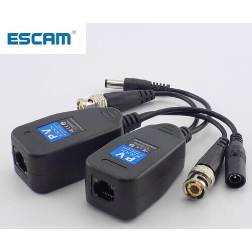 ESCAM 1 Pair(2pcs) Passive CCTV Coax BNC Power Video Balun Transceiver Connectors to RJ45 BNC male for CCTV video Camera