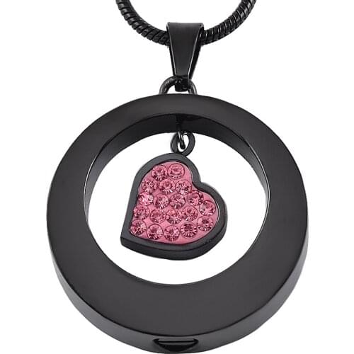 IJD8251 Top quality Stainless Steel Ash Jewelry charm Heart Shape full of shiny pink crystal Cremation urn necklace