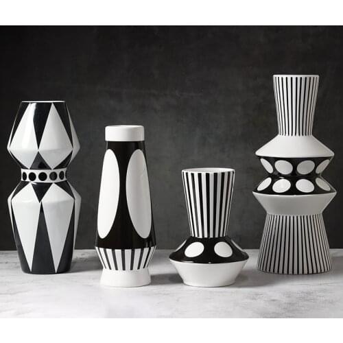 Ceramic Vase Scandinavian Geometric Vase Black and White Striped Bottle Modern Home Decoration Living Room Table Countertop Vase
