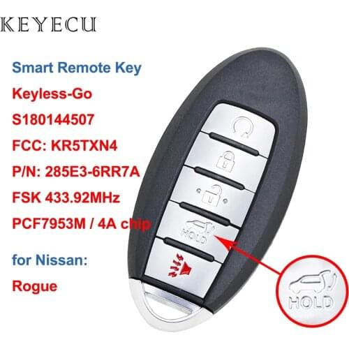 Keyecu S180144507 Keyless-Go FSK 433.92MHz Smart Remote Key PCF7953M HITAG AES 4A CHIP For Nissan Rogue (SUV) FCC ID: KR5TXN4
