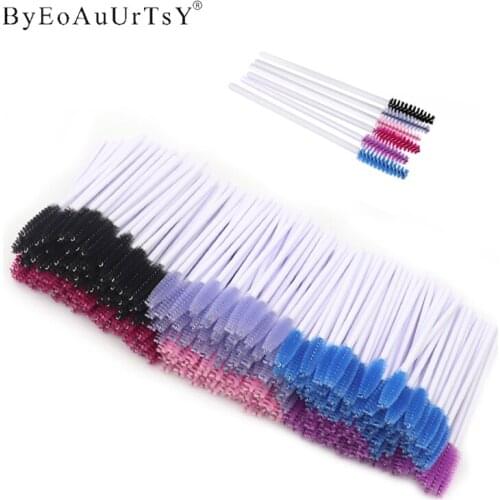 50pcs/lot Mix Color Eyelash Brush Top Quantity Disposable Mascara Wands Lashes Gold Handle Makeup Brushes Eyelash Extension